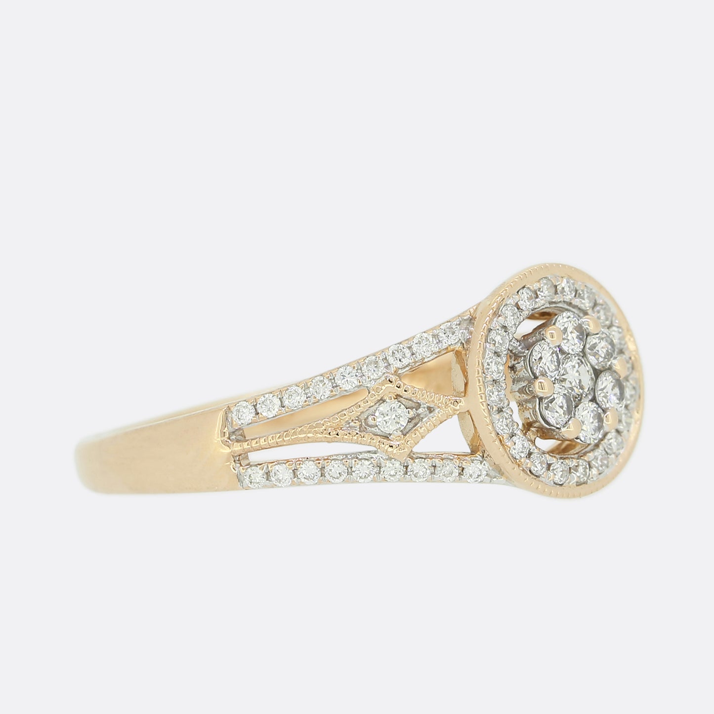 Rose Gold Diamond Halo Cluster Ring