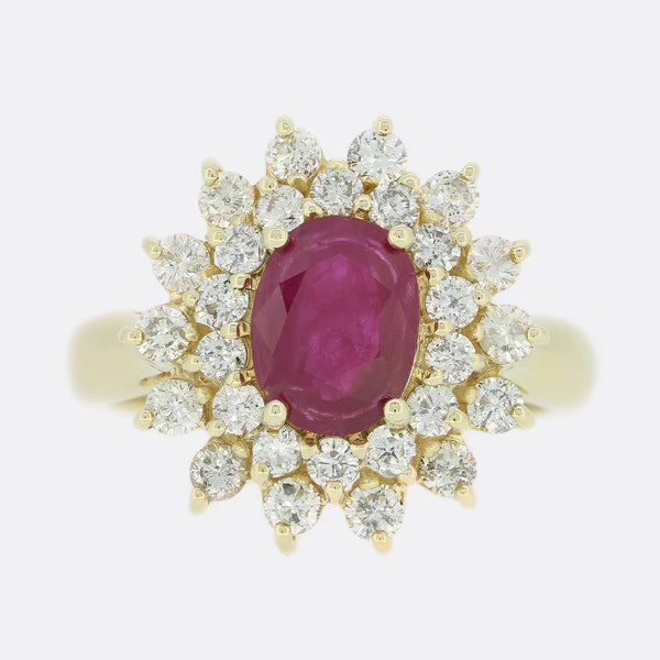 1.20 Carat Ruby and Diamond Cluster Ring
