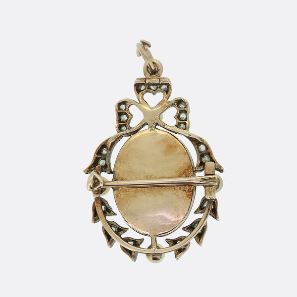 Victorian Pearl, Diamond and Enamel Forget Me Not Pendant