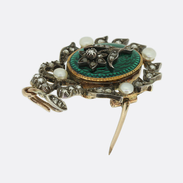 Victorian Pearl, Diamond and Enamel Forget Me Not Pendant