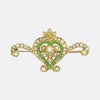 Edwardian Pearl and Green Enamel Heart Brooch