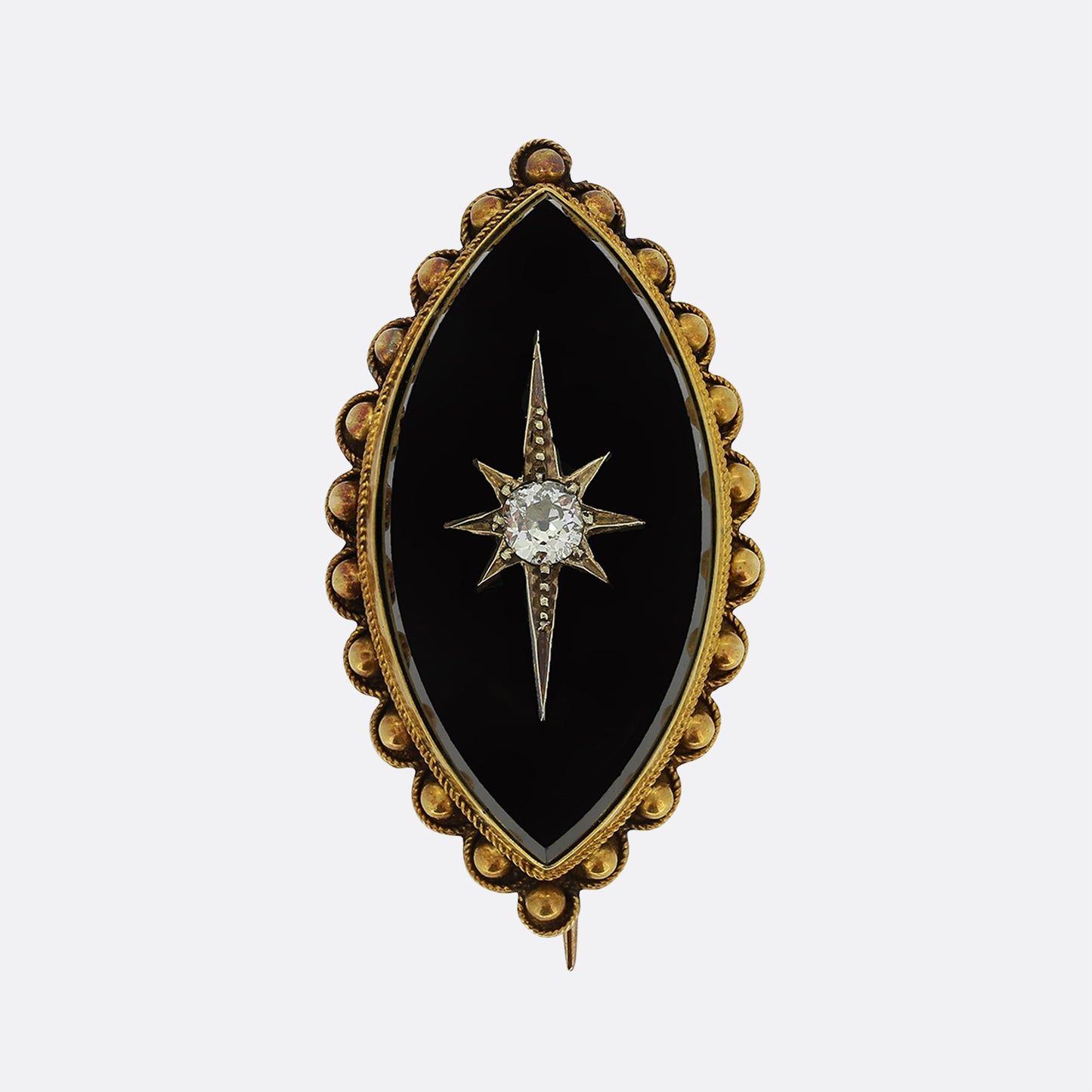 Victorian Black Onyx and Diamond Mourning Brooch
