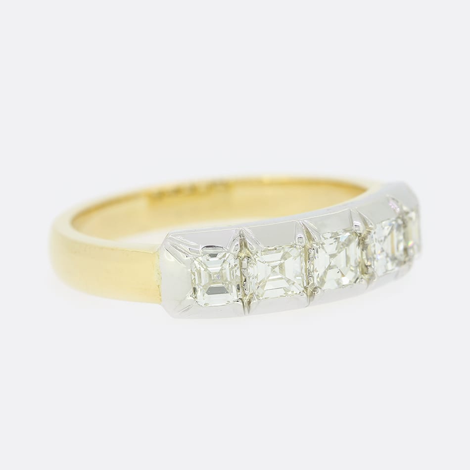 TVJ 0.90 Carat Asscher Cut Diamond Five Stone Ring