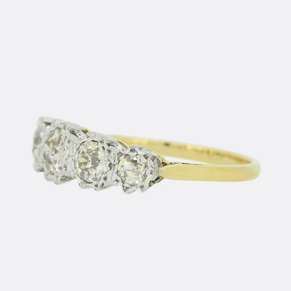 Vintage 1.60 Carat Old Cut Diamond Five Stone Ring