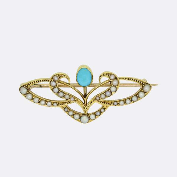 Edwardian Turquoise and Pearl Brooch