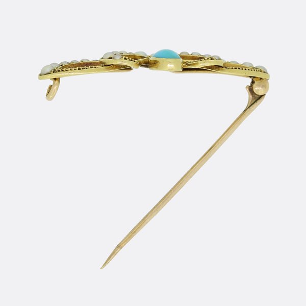 Edwardian Turquoise and Pearl Brooch