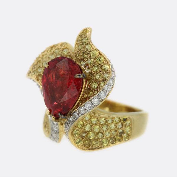 3.50 Carat Red Spinel and Fancy Diamond Ring