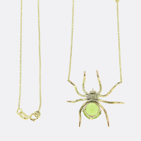Peridot and Pearl Spider Pendant Necklace
