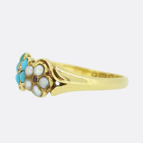 Victorian Turquoise and Pearl Cluster Ring