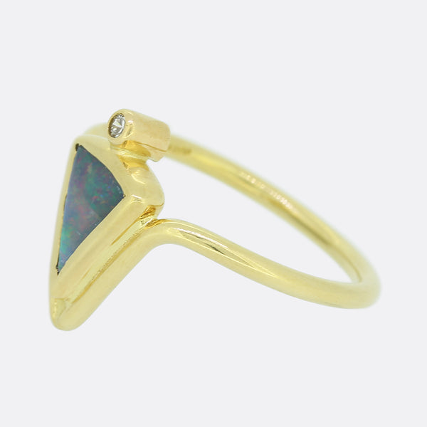 Boulder Opal and Diamond Abstract Ring