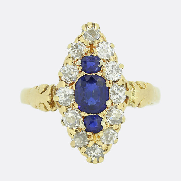 Edwardian Sapphire and Diamond Navette Ring