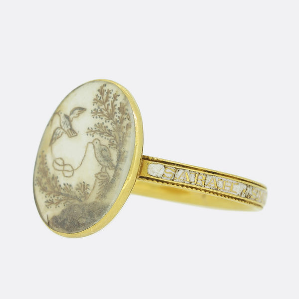 Georgian 1770s Enamel and Hair Miniature Mourning Ring
