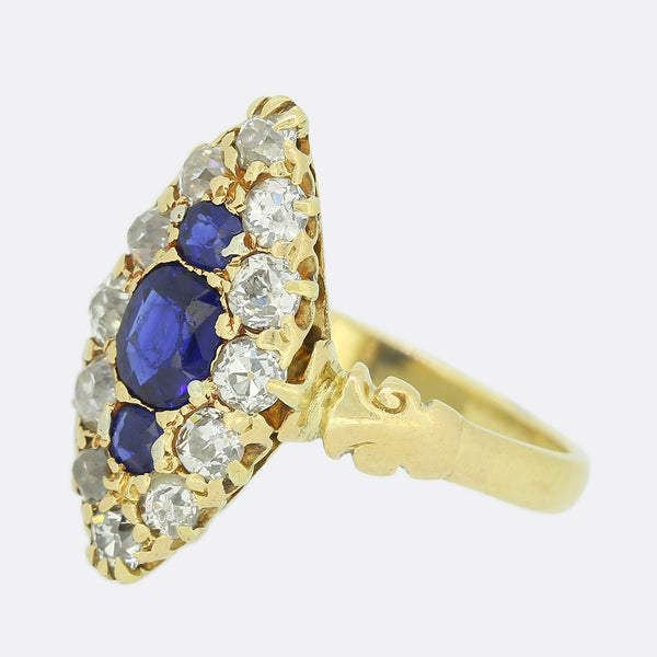 Edwardian Sapphire and Diamond Navette Ring