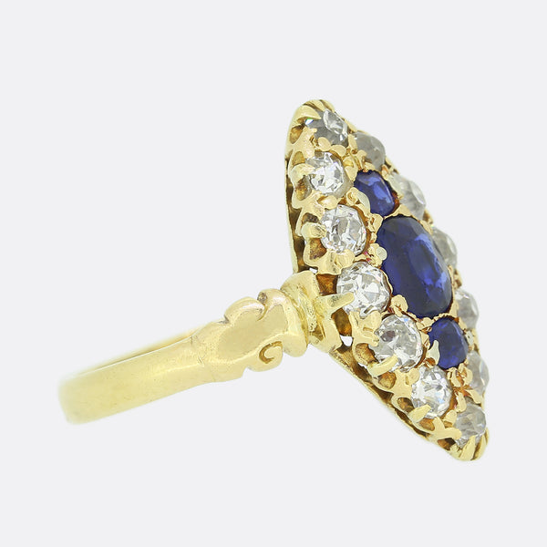 Edwardian Sapphire and Diamond Navette Ring