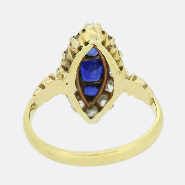 Edwardian Sapphire and Diamond Navette Ring