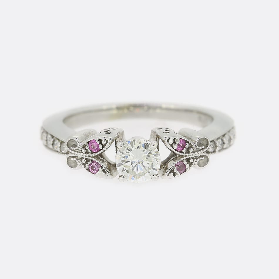 0.45 Carat Diamond and Pink Sapphire Solitaire Ring
