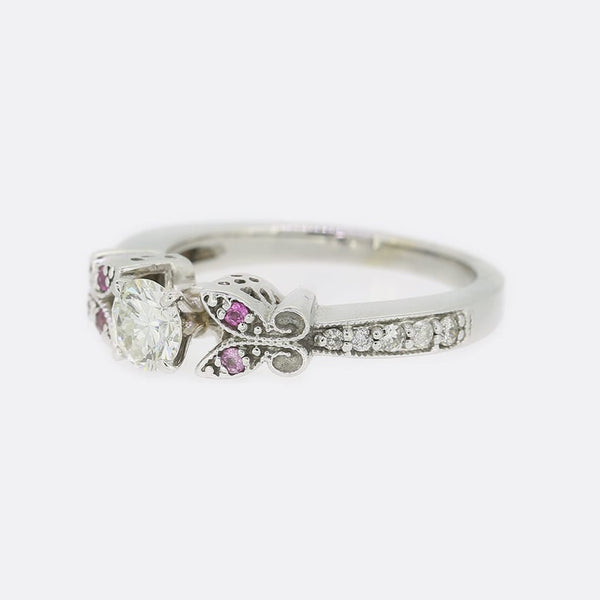 0.45 Carat Diamond and Pink Sapphire Solitaire Ring