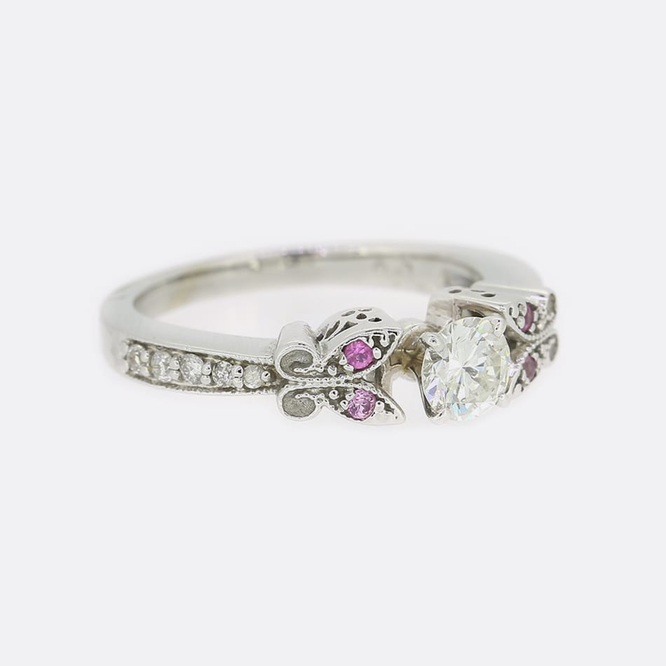 0.45 Carat Diamond and Pink Sapphire Solitaire Ring