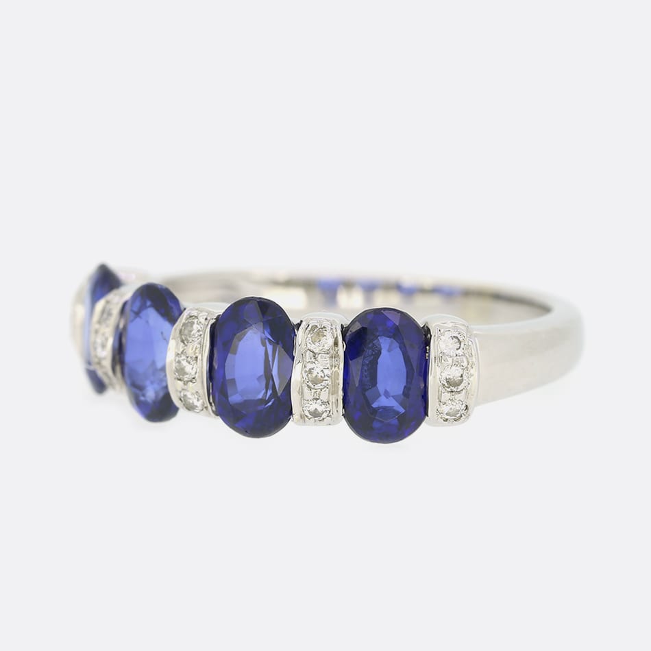 Oval Sapphire and Diamond Four Stone Ring