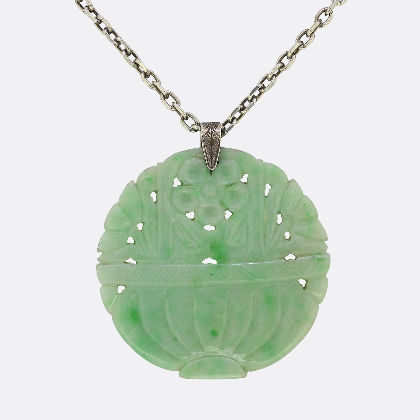 Chinese Flower Jade Necklace