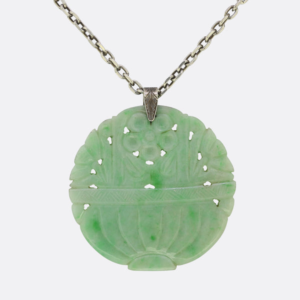 Chinese Flower Jade Necklace