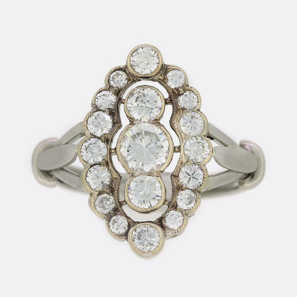 Art Deco 1.00 Carat Diamond Marquise Cluster Ring