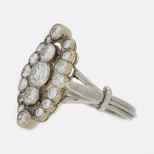 Art Deco 1.00 Carat Diamond Marquise Cluster Ring