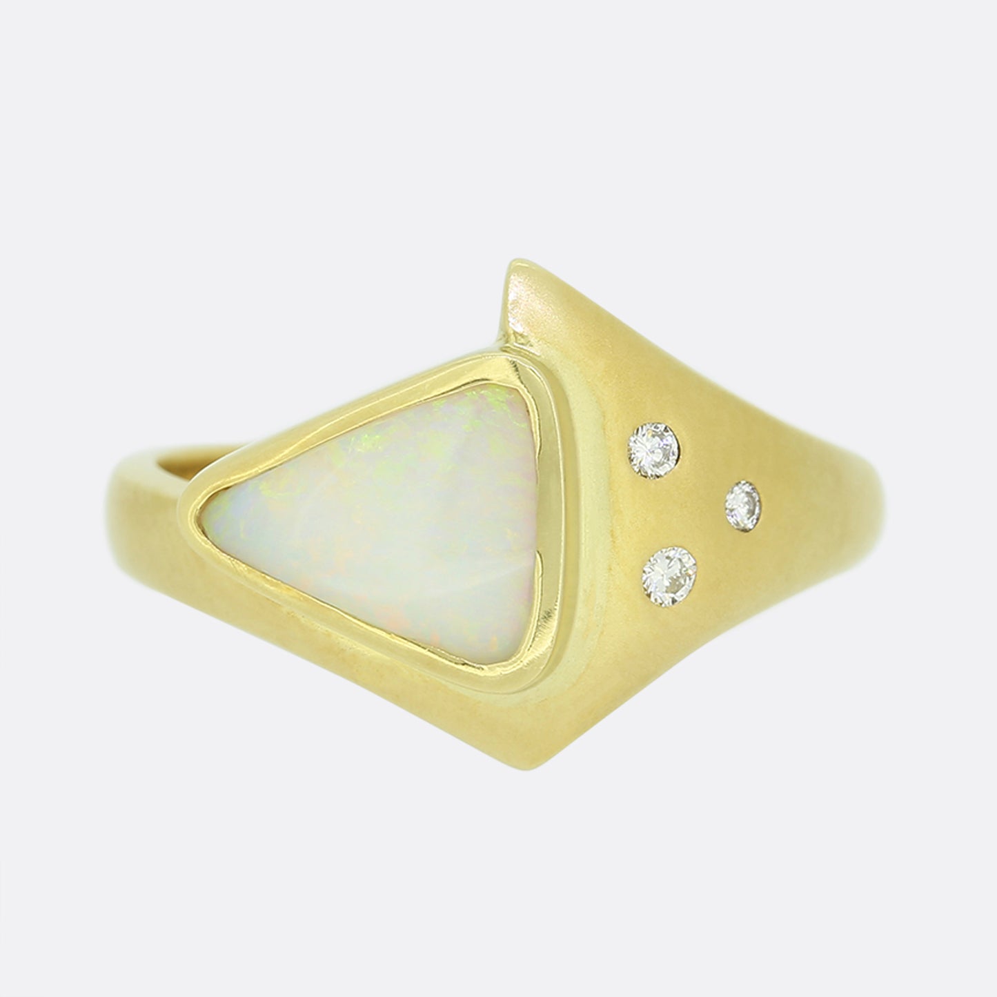 White Opal and Diamond Abstract Ring