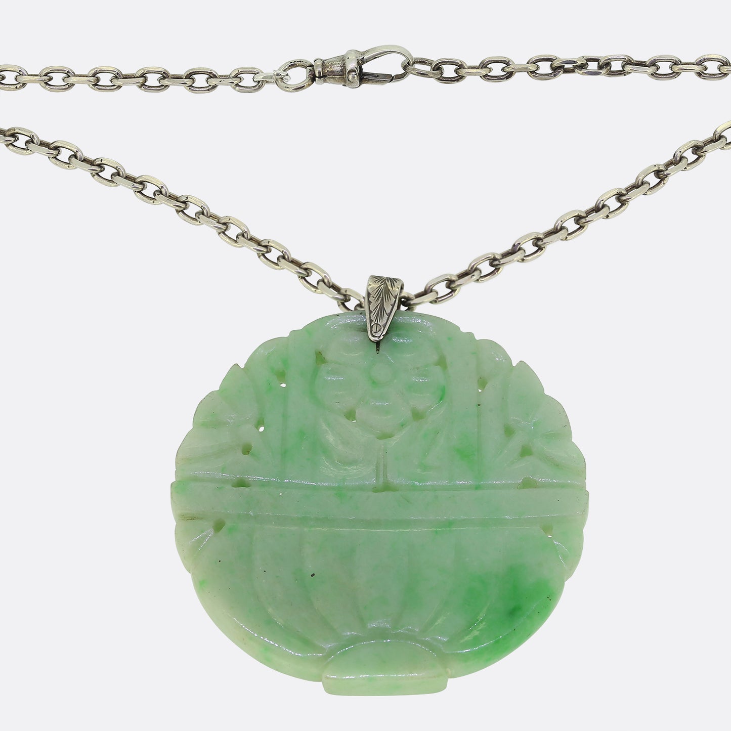 Chinese Flower Jade Necklace