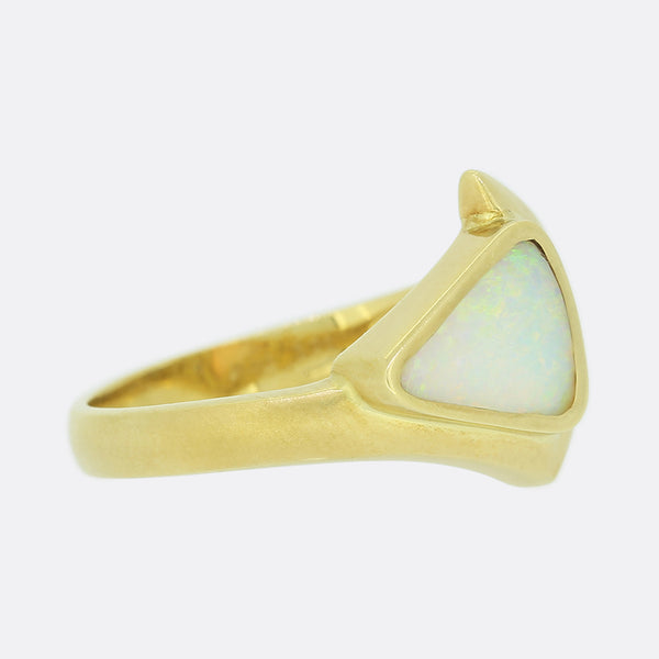 White Opal and Diamond Abstract Ring