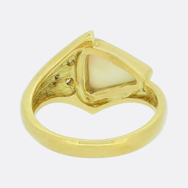 White Opal and Diamond Abstract Ring