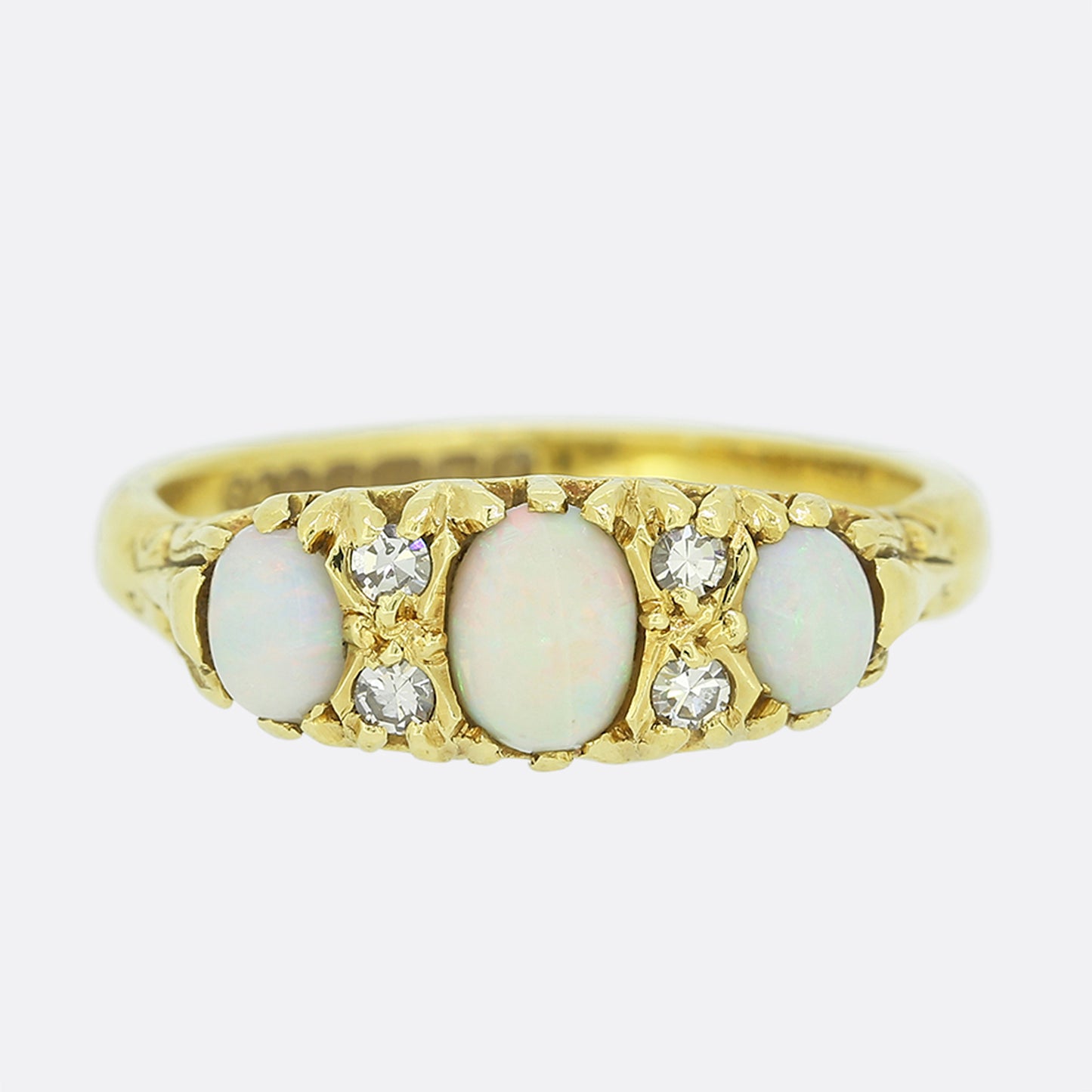 Three Stone Opal and Diamond Ring