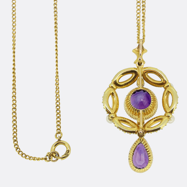 Victorian Amethyst and Pearl Pendant Necklace