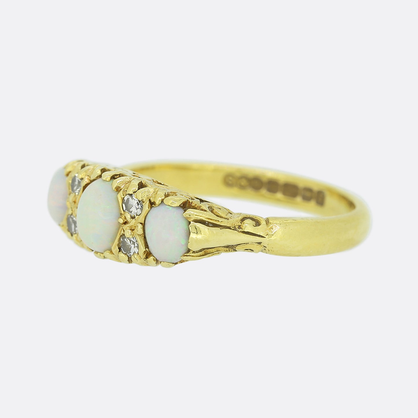 Three Stone Opal and Diamond Ring