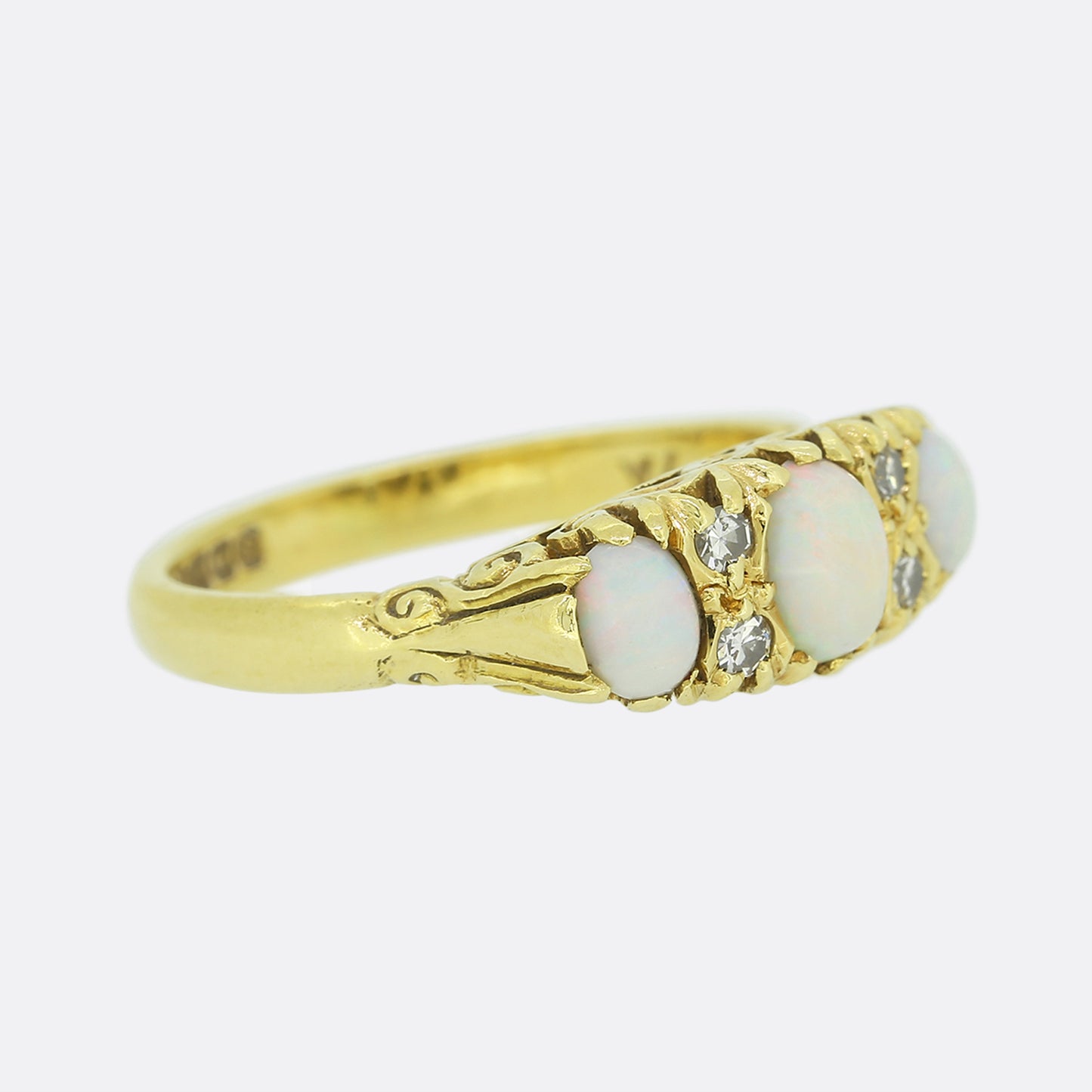 Three Stone Opal and Diamond Ring