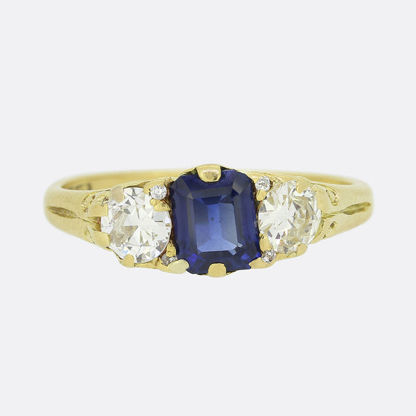 Edwardian Sapphire and Diamond Three Stone Ring