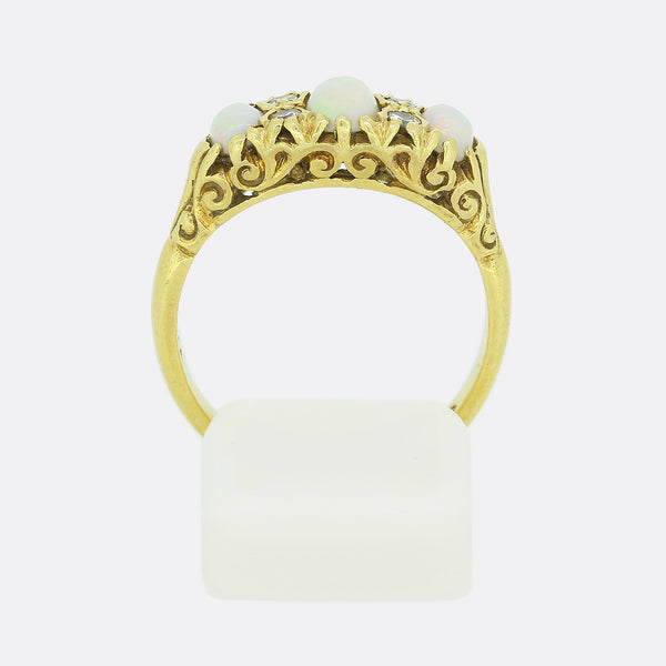 Three Stone Opal and Diamond Ring