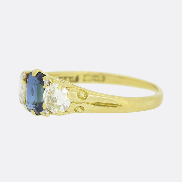 Edwardian Sapphire and Diamond Three Stone Ring