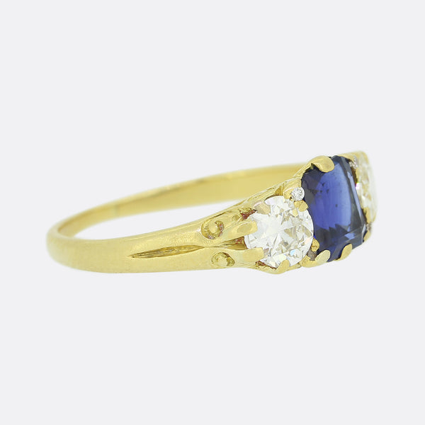 Edwardian Sapphire and Diamond Three Stone Ring