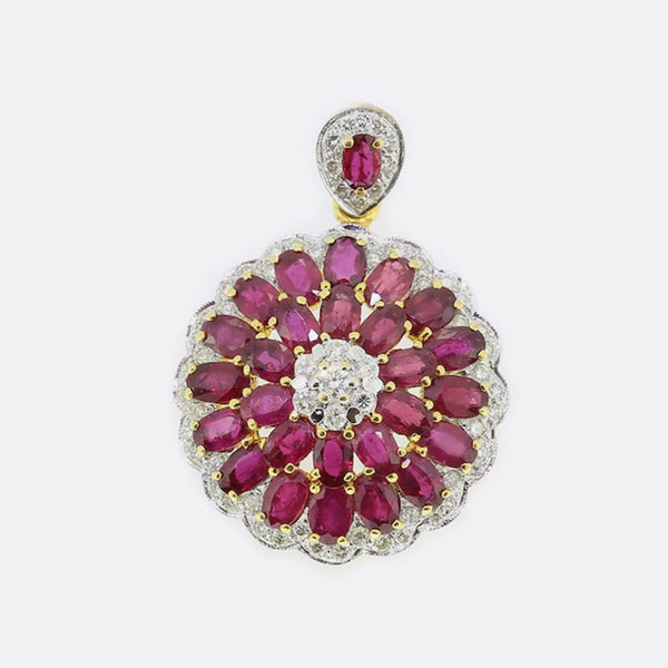 Oval Ruby and Diamond Cluster Pendant