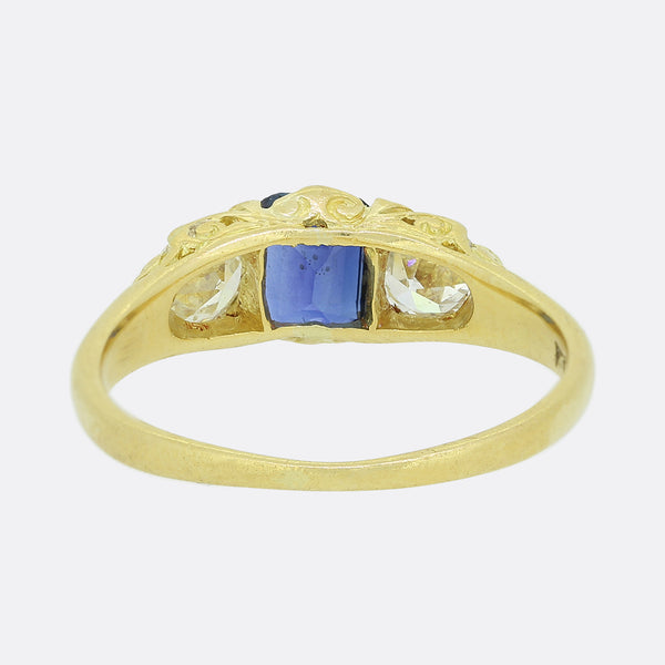 Edwardian Sapphire and Diamond Three Stone Ring