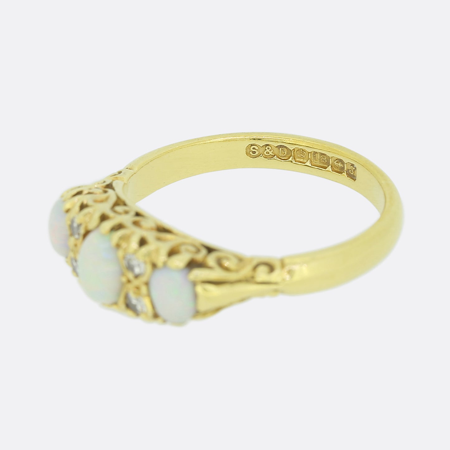 Three Stone Opal and Diamond Ring