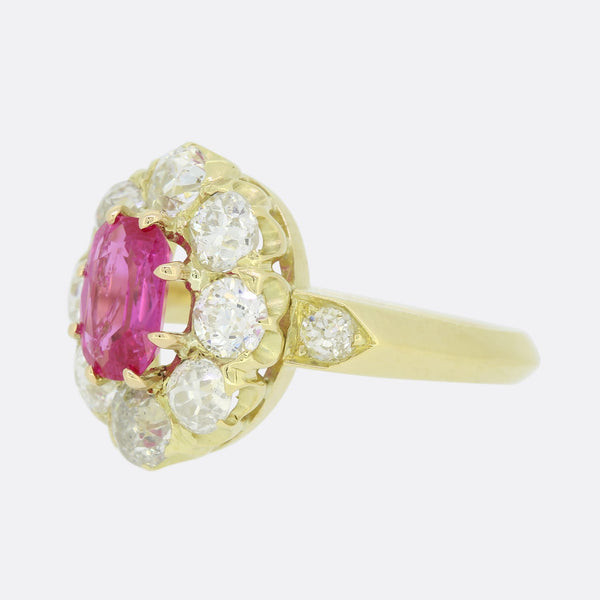 Burmese Ruby and Old Cut Diamond Cluster Ring