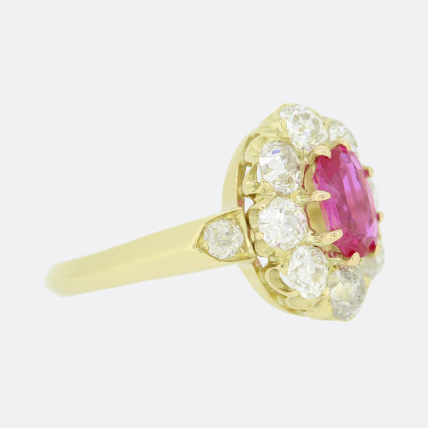 Burmese Ruby and Old Cut Diamond Cluster Ring