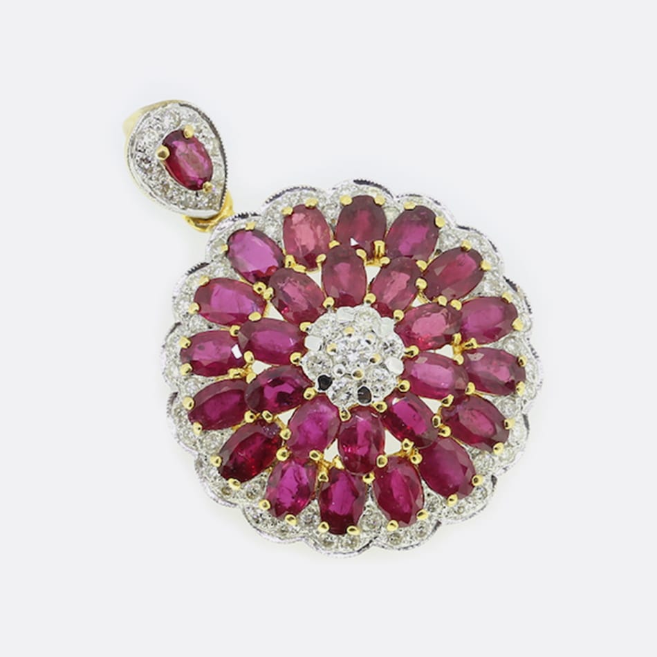 Oval Ruby and Diamond Cluster Pendant