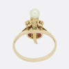 Victorian Natural Pearl Diamond and Ruby Crescent Ring