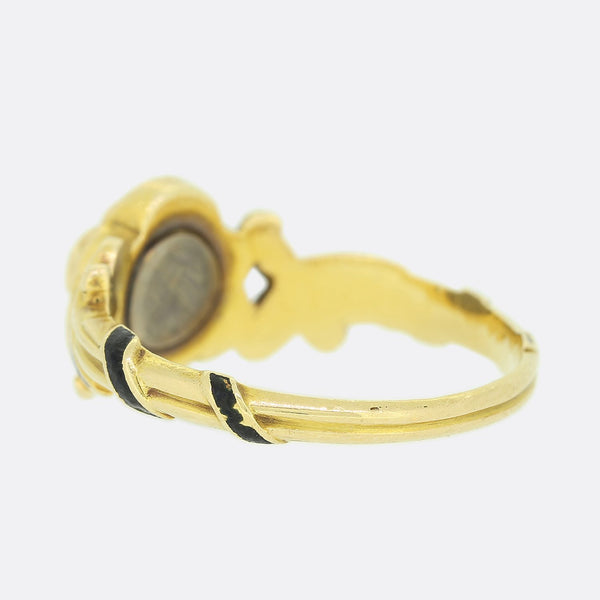 Georgian Pearl, Diamond and Enamel Mourning Locket Ring