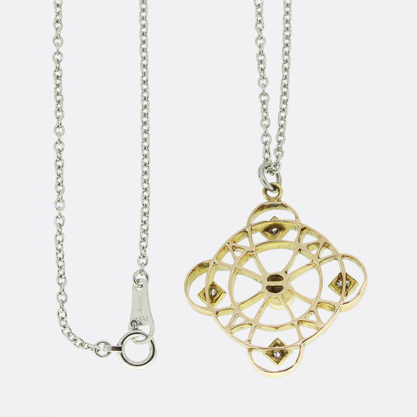 Edwardian Natural Pearl and Diamond Target Necklace