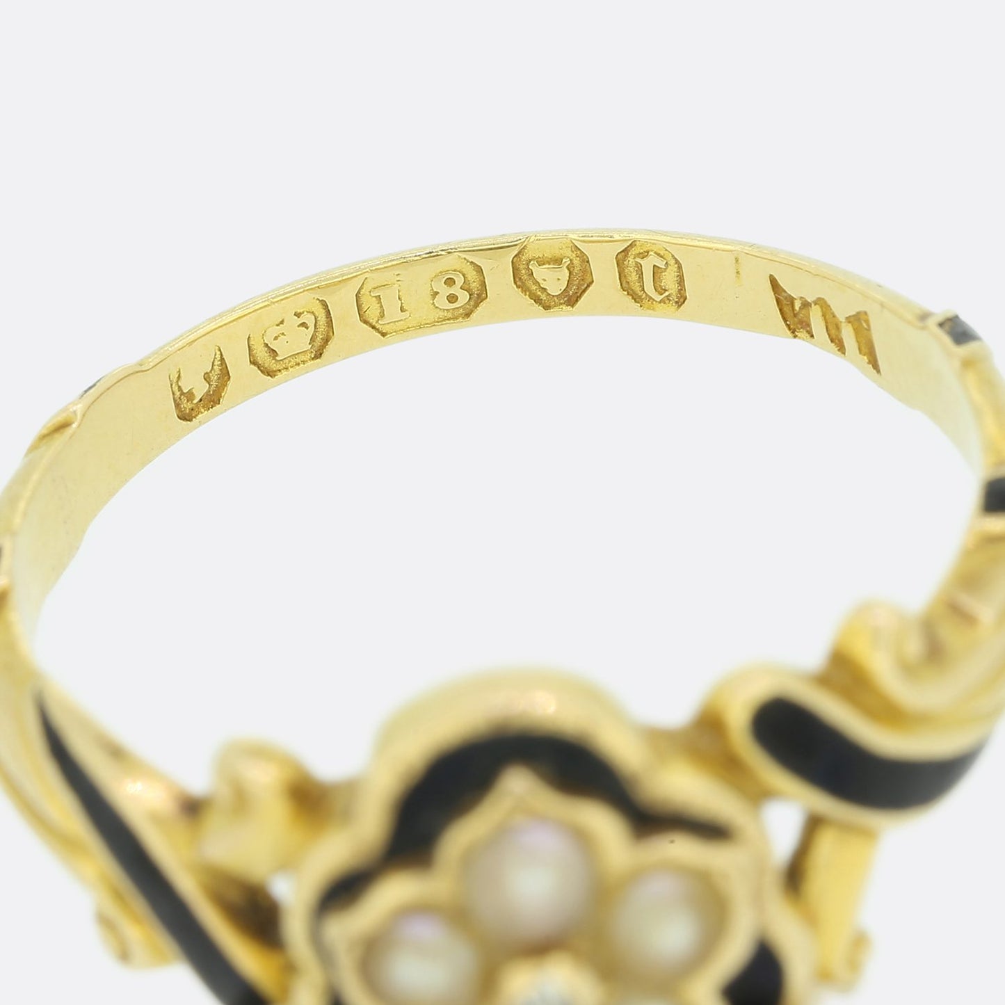 Georgian Pearl, Diamond and Enamel Mourning Locket Ring