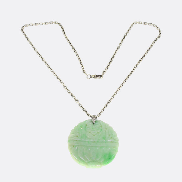 Chinese Flower Jade Necklace